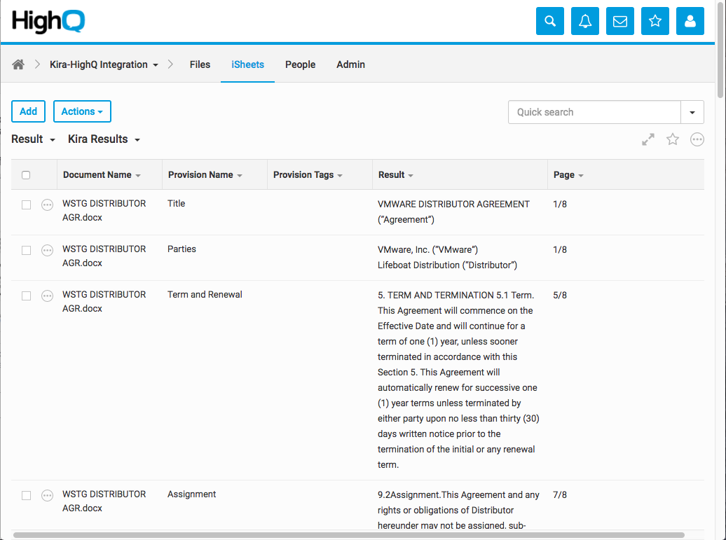 HighQ Integration - Viewing HighQ iSheets